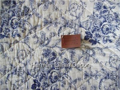 Izzie Blue and White Toile Ticking 50 x 60 100% Cotton Quilted 