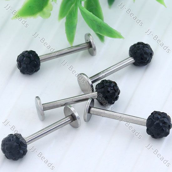 5PC Lip Chin Labret Ring Bar Stud Tragus Czech Crystal Piercing 1.2mm 