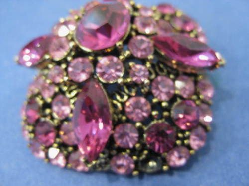 vtg Lisner 2 tone Pink Rhinestone *Sparkle* Pin Brooch  