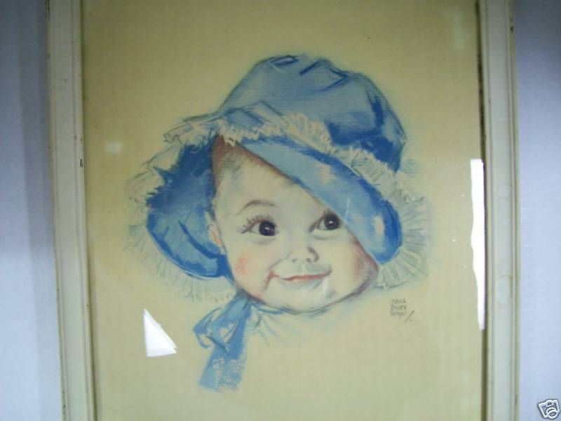 Antique Maud T Fangel Baby Print Nursery Day Care Decor  