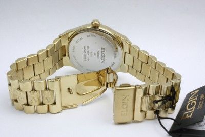 New Elgin Men Steel Gold Dress Date Watch 40 mm FG1035  