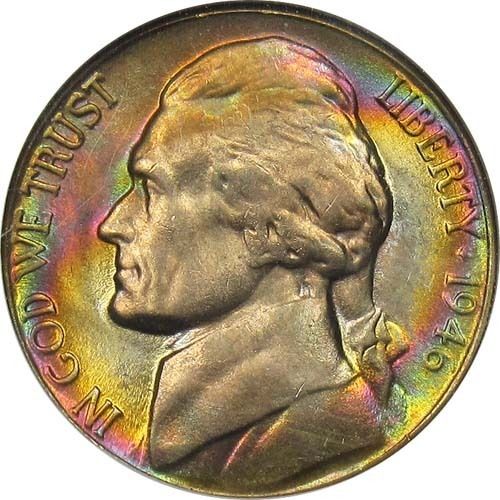 1946 D Jefferson Nickel NGC MS66 (Rainbow Toning)  