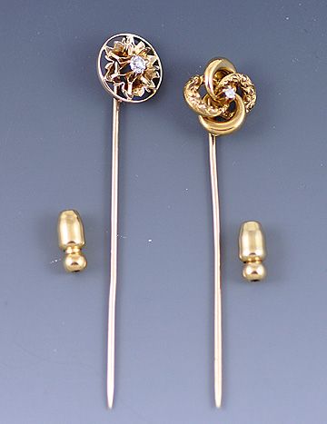   ANTIQUE 10K & 14K GOLD & DIAMOND STICK PINS LOVE KNOT & CIRCLE  