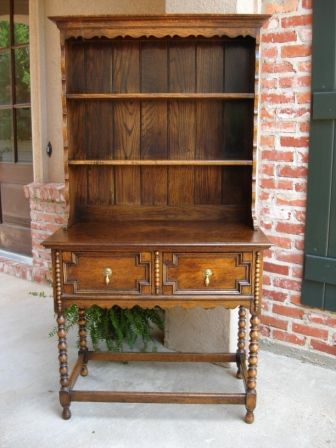 Antique English Tiger Oak Welsh Dresser Hutch Sideboard Buffet Plate 