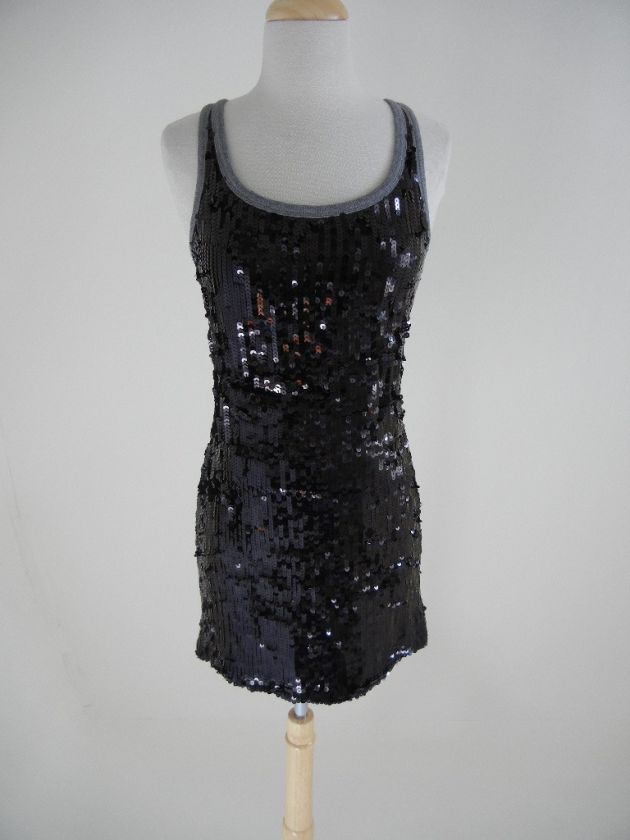   GABBANA D&G Black Sequin Gray Tank TOP Sm. Long Ribbed Clingy Stretch