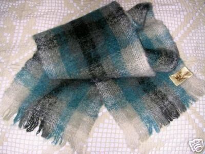 MOHAIR WOOL SCARF ~ SCOTLAND HEATHER GLEN ~ BLUE PLAID  