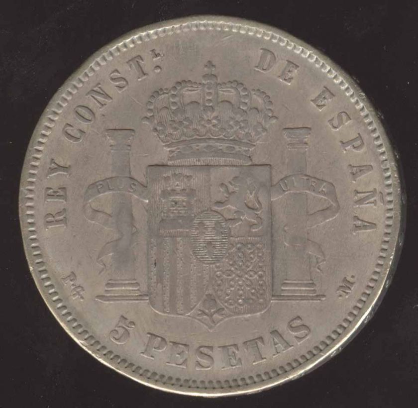 SPAIN BEAUTIFUL 5 PESETAS DURO BIG SILVER COIN 1892 ★★  