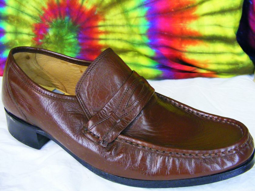 sz 9.5 M mens vtg brown leather penny loafers shoes NOS  