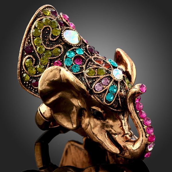 ARINNA new pink elephant ring 18K GP Swarovski Crystals  