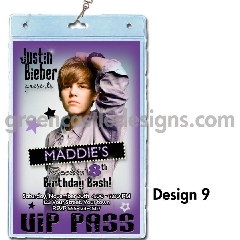 Justin Beiber birthday party invitation VIP pass lanyard 9