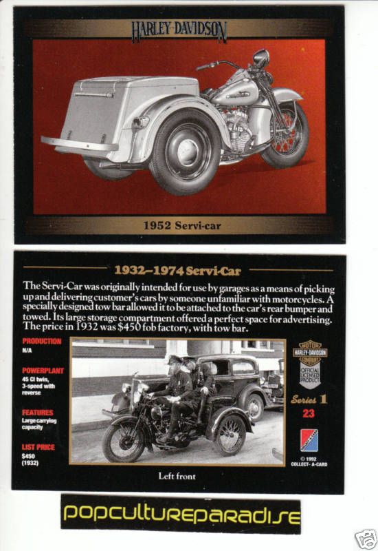 1952 HARLEY DAVIDSON SERVICAR MOTORCYCLE CARD 1932 1974  