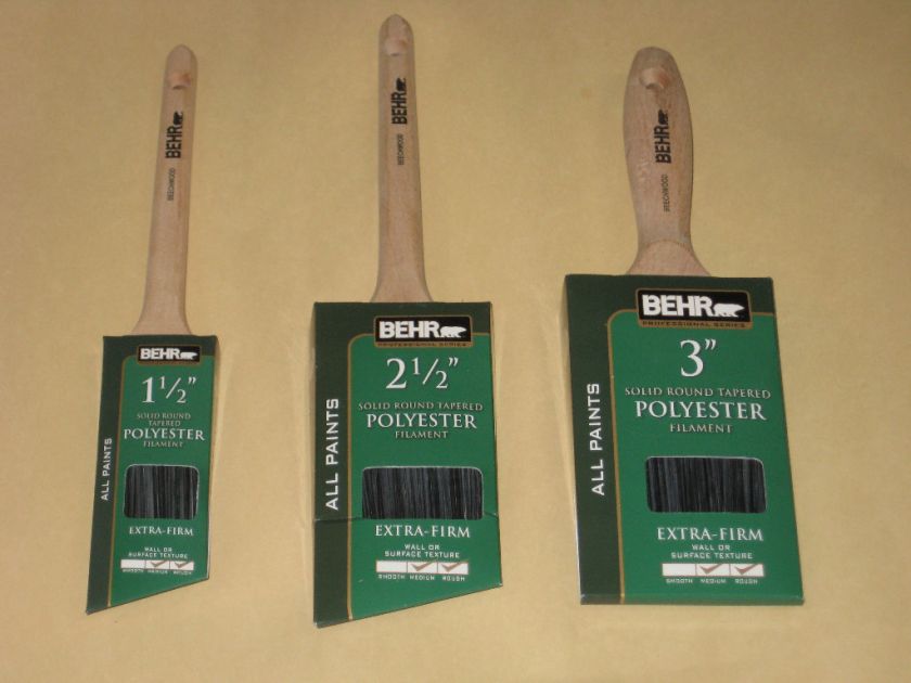 NEW BEHR Professional 1 1/2 2 1/2 3 Paint Brush Set  