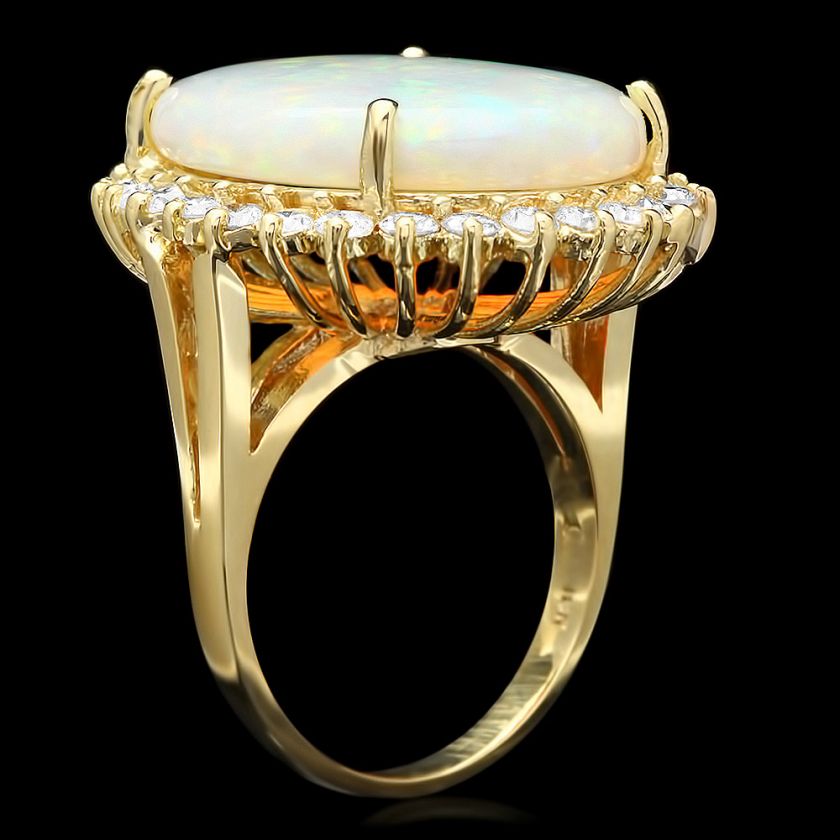 23800 CERTIFIED 18K YELLOW GOLD 12.50CT OPAL 1.50CT DIAMOND RING 