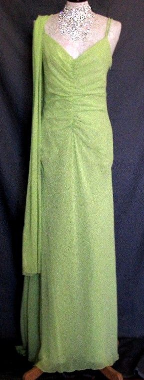NWT Jessica McClintock Lime Green Chiffon Crepe Slinky Dress Gown Size 