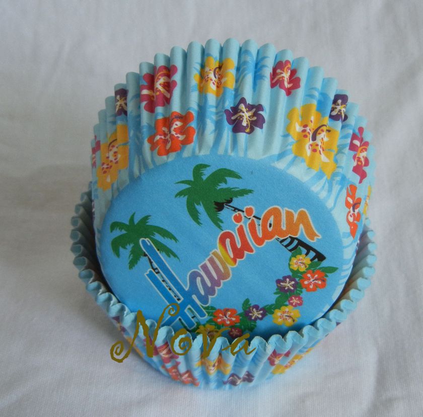 50 Hawaiian Beach blue cupcake liner baking paper cup muffin cases 