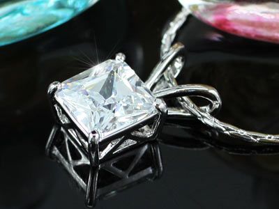 Carats Princess Cut CZ 18K Pendant Necklace SN276  