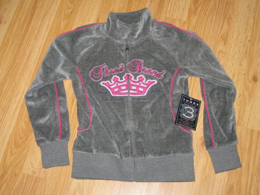 GIRLS ZIP UP VELOR SWEAT SHIRT •GRAY•PINK•SM•MED•LRG•XL 