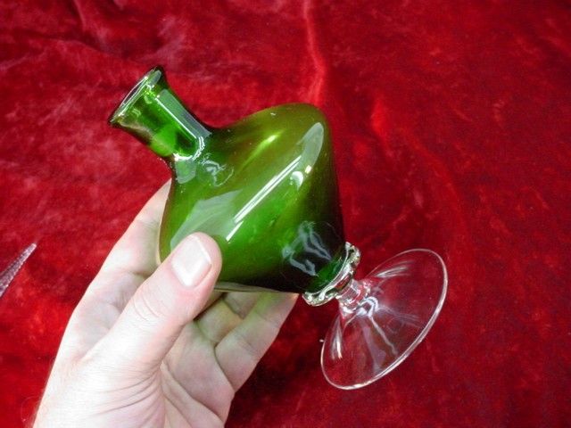 Vintage 1950s Green Glass Small BOTTLE and Stopper  