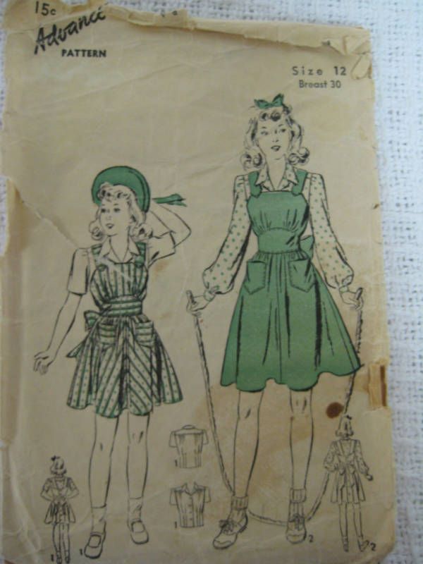 VTG 1930s Advance Girls PINAFORE & BLOUSE Pattern 12/30  
