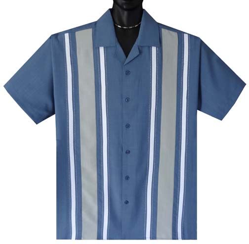 Blue Multi Panel Retro Mobster Bowling Shirt XL  