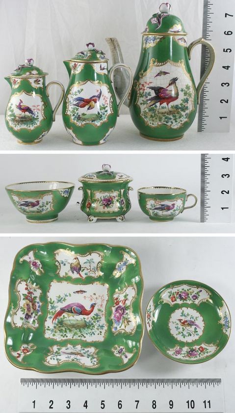 10pc GORGEOUS BOOTHS GILT PORCELAIN BIRD FLORAL TEA SET  