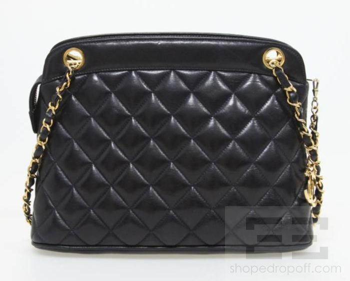 Chanel Vintage Navy Quilted Leather Chain Strap Shoulder Bag  