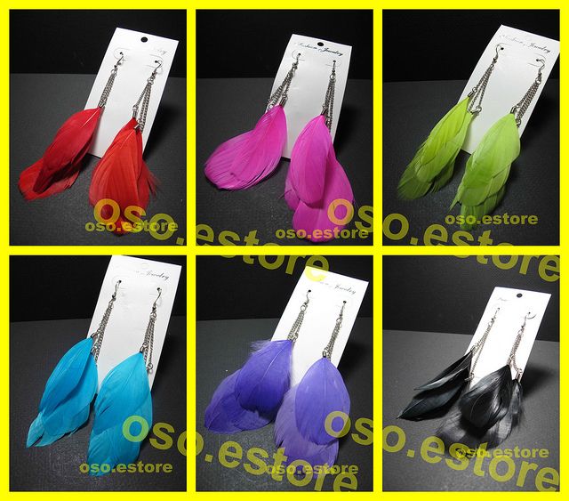 1pairs 6 Natural 3 Tiers Hand made Feather Dangle Earrings (5927E 05 