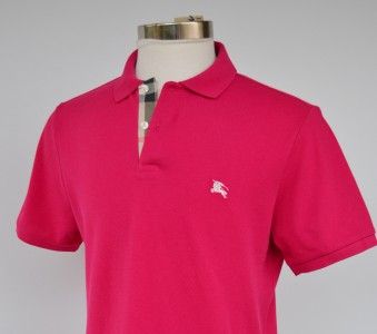 NWT BURBERRY BRIT MENS BRIGHT GARNET PINK NOVA CHECK PIQUE POLO SHIRT 