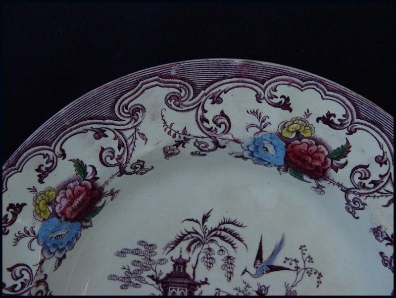 1842 Purple Transferware Serving Bowl FLORILLA  