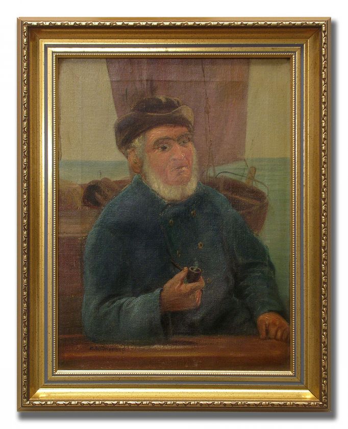 FISHERMAN WITH PIPE  GREAT ORIGINAL DANISH OIL PAINTING FROM THE 1920s 