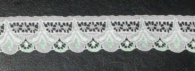 Closeout Roll 1 1/4 White & Green Lace 187 Yards  