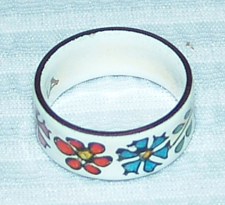   Folklore Hippy Flower Enamel On Copper Wide Band Ring Sz 6 Austria