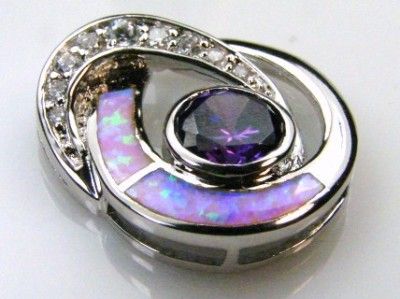 PINK FIRE OPAL AMETHYST ZIRCON .925 SILVER PENDANT 1  