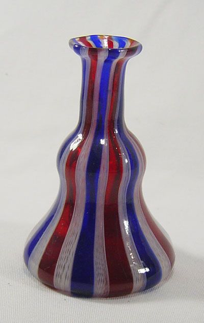 Murano LATTICINO laced red blue white small ribbon vase  