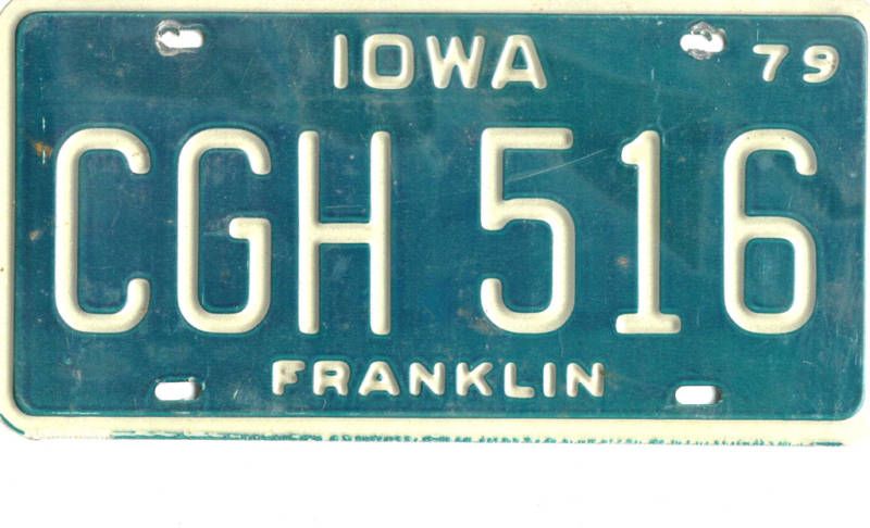 1979 IOWA~CGH 516 FRANKLIN CO~DEBOSSED~LICENSE PLATE  