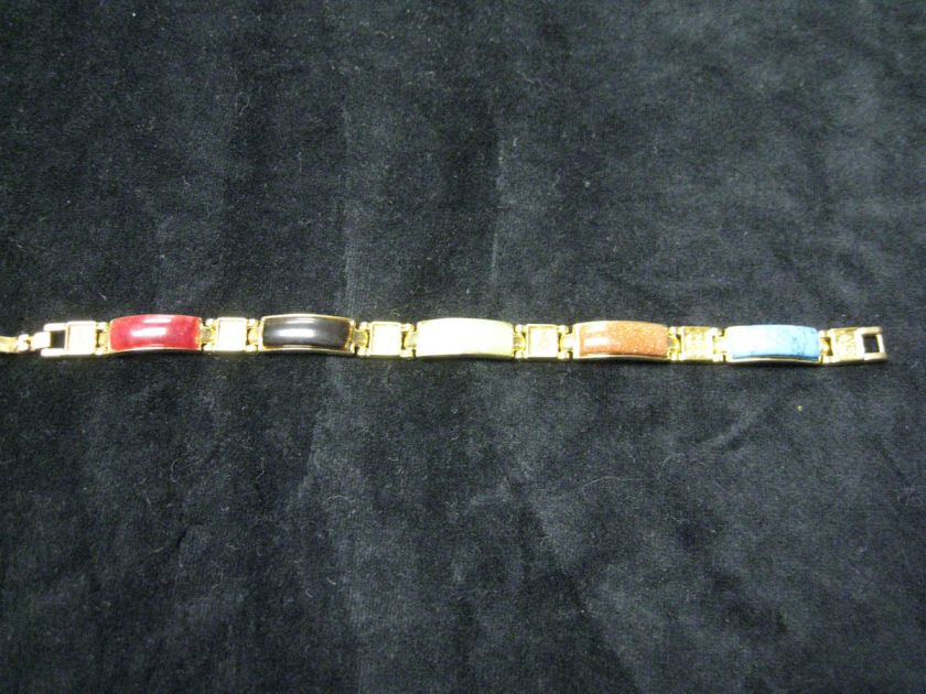 Colored Jade Link Bracelet Gold 8 Nice NWT  