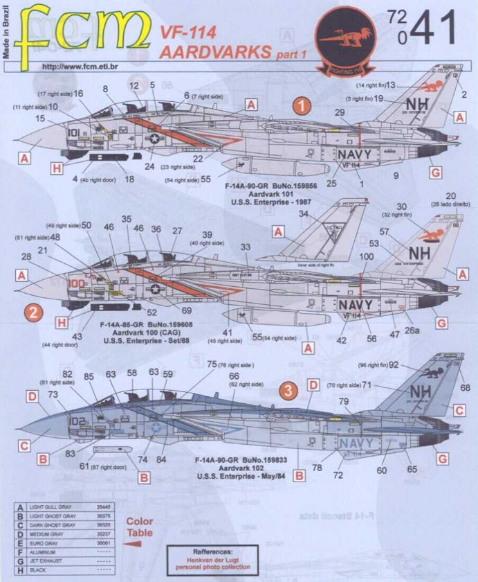 FCM Decals 1/72 GRUMMAN F 14 TOMCAT AARDVARKS VF 114  