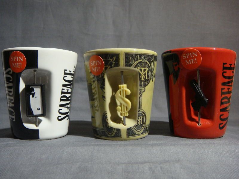 SCARFACE TONY MONTANA SPINNER SHOT GLASS SET OF 3 NEW  