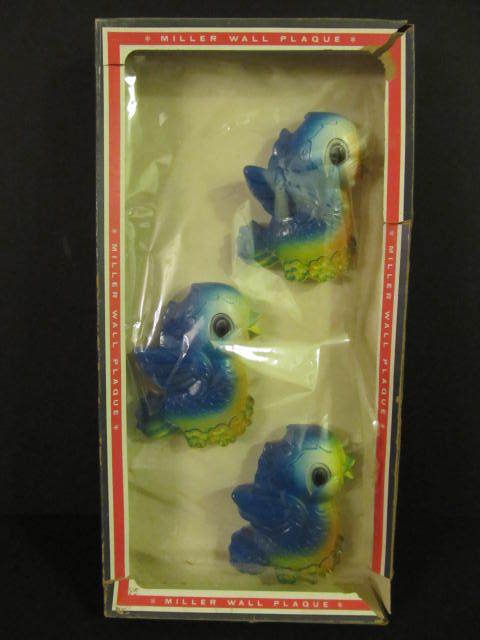 Vintage MILLER BLUE BIRD Wall Plaques IN BOX Three  