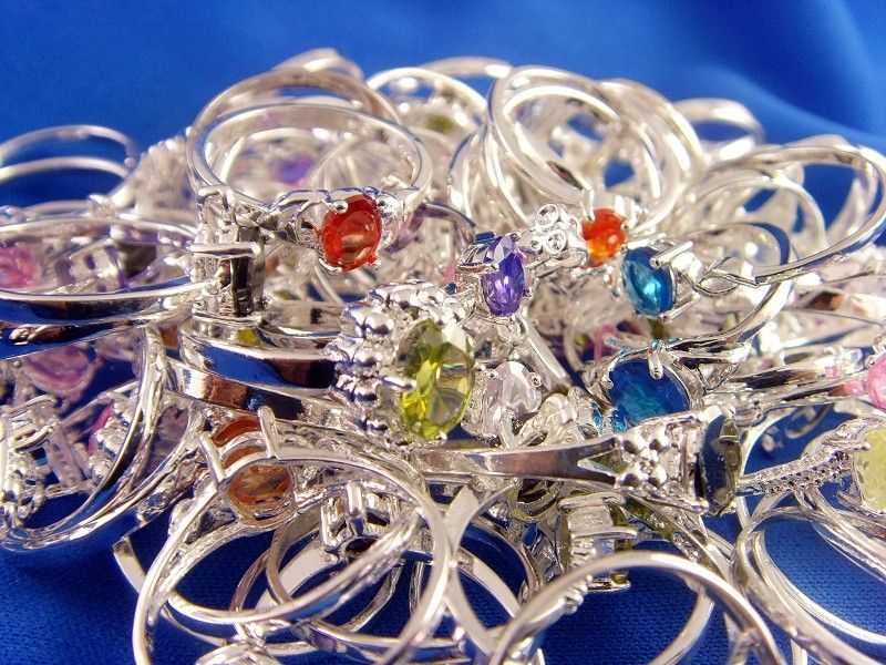 wholesale 10pcs nice S80 silver mixed Big Crystal rings 6 8  