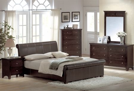   Bi cast Leather Queen King Platform Sleigh Bed 5 Pc Bedroom Set  