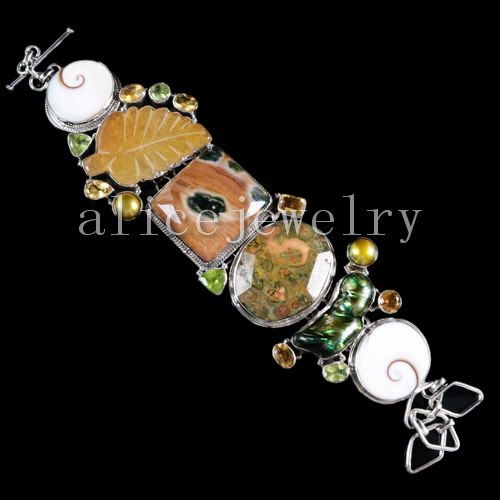 73g 925 Silver Ocean &Rainforest Jasper Bracelet Y01581  