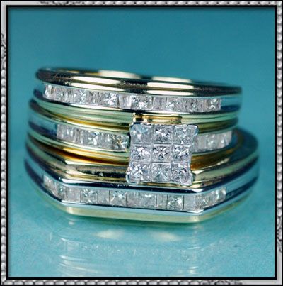 NEW 14K GOLD GENUINE DIAMOND WEDDING RING TRIO SET  