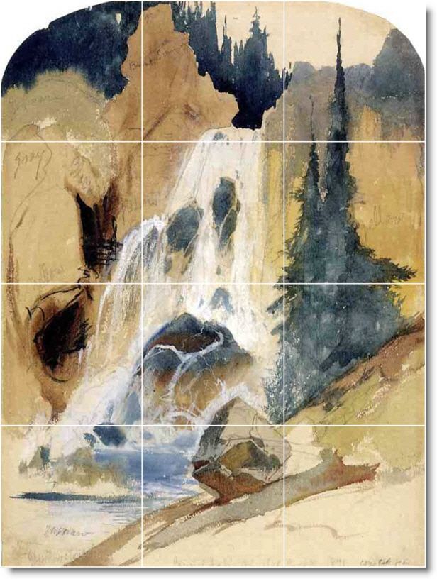 XL Thomas Moran Waterfalls Painting Ceramic Bathroom Shower Tile 