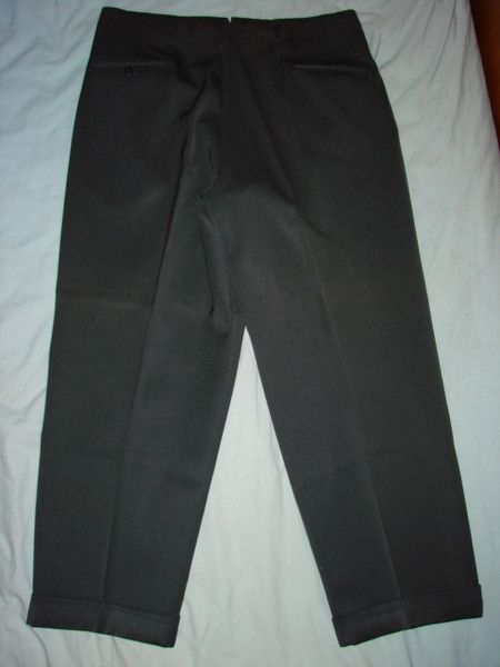   50s Dark Gray GABARDINE WOOL PLEATED PANTS Sz 37 x 29    Made in USA