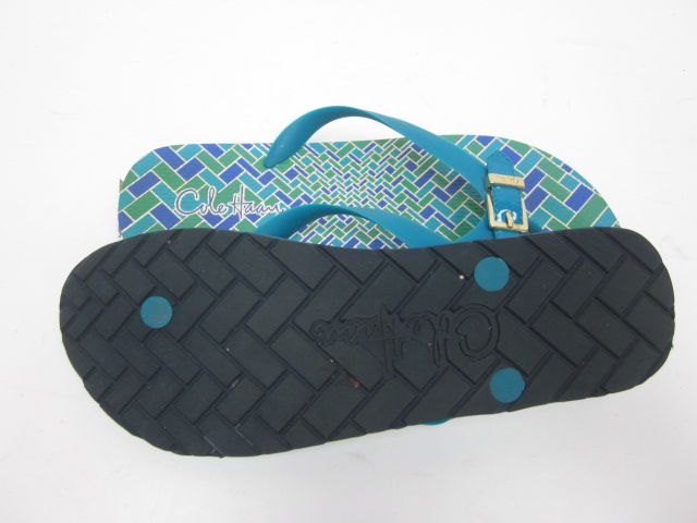 COLE HAAN Blue Green Print Thongs Flip Flops Sandals 8  