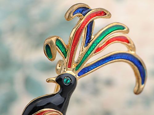   Color Bright Green Red Paradise Bird Costume Jewelry Pin Brooch  