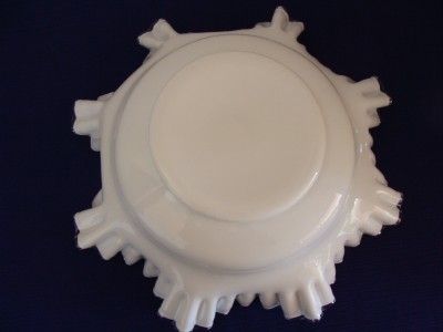 FENTON ~ MILK GLASS SILVER CREST ~ RUFFLED CRIMPED BOWL ~ 12 5/8 