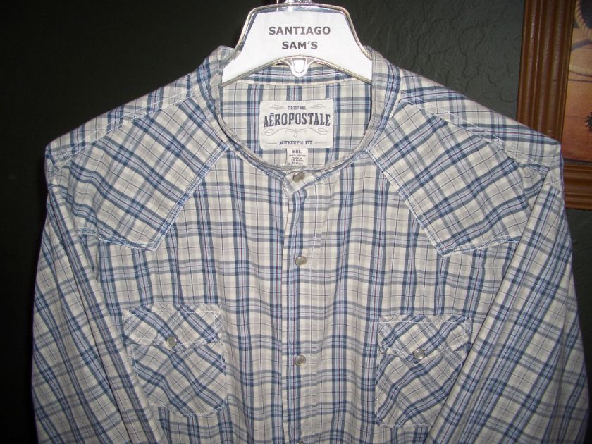 2XL 18.5 36/37 COTTON SNAP BUTTONS AEROPOSTALE BANDED COLLARLESS 