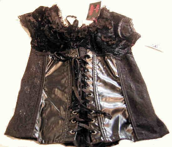 TRIPP~ BLACK PLEATHER & VELVET GROMMET CORSET SMALL  